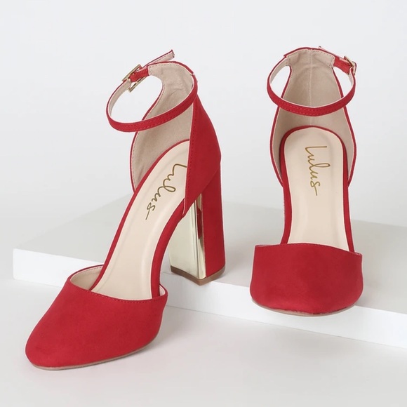 Laura Red Suede Ankle Strap Heels - Picture 2 of 2
